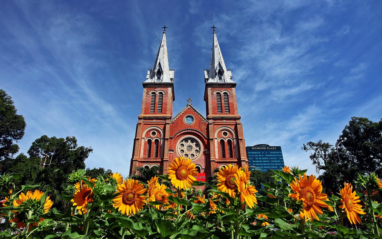 Notre Dame Cathedral bright Ho Chi Minh city vietnam